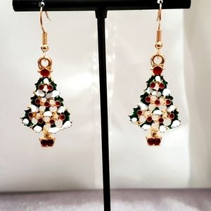FINAL $ 🔴 Holiday Ready 🎄 Holiday Snowy Decorated Christmas Tree Earrings